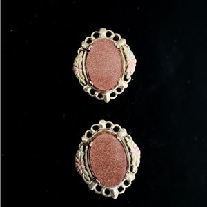 Vintage Sparkling Goldstone Clip Earrings,  Gold & Rose Gold Toned Settings!